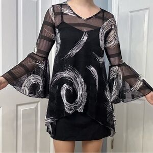 Dor Dor Couture Blouse Flare Sleeve Knit Artsy Lagenlook Boho Black Size Small